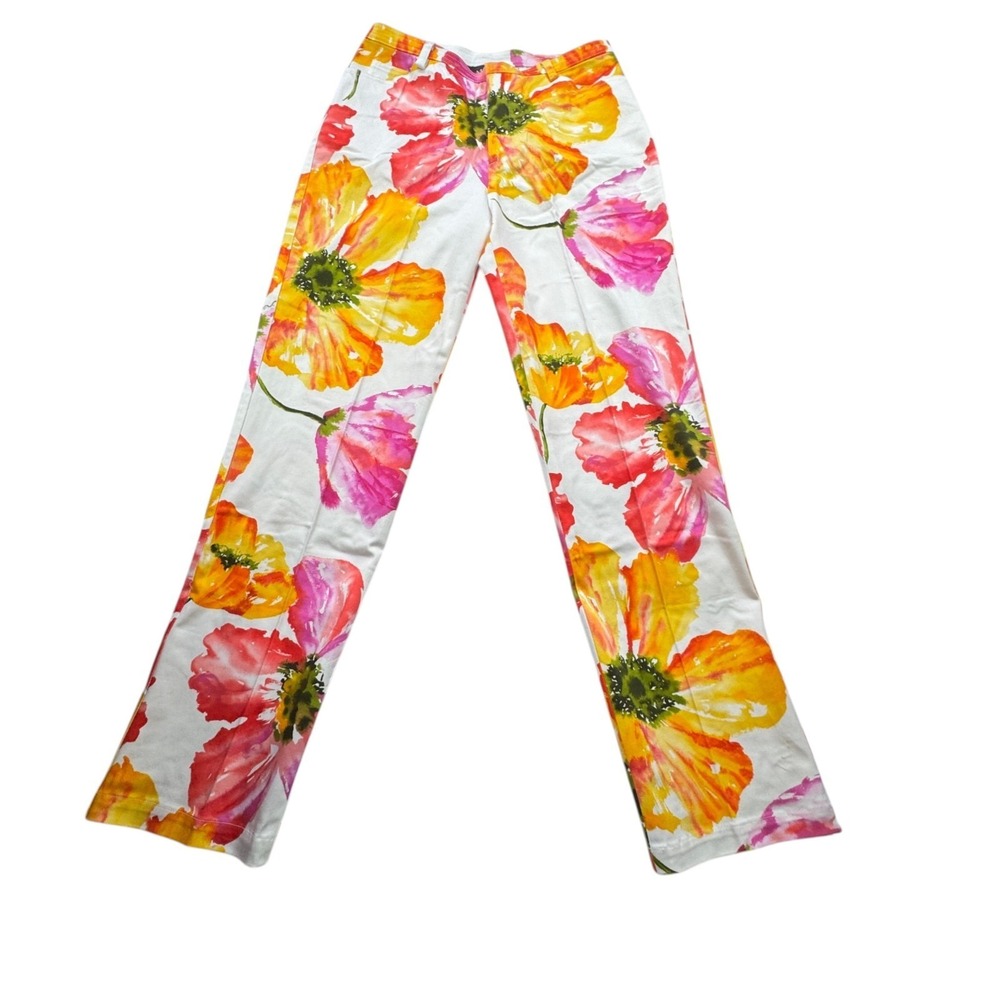 Company Ellen Tracy Floral Pants Womens 8 Orange Pink Yellow Coastal Preppy VTG - Picture 11 of 12